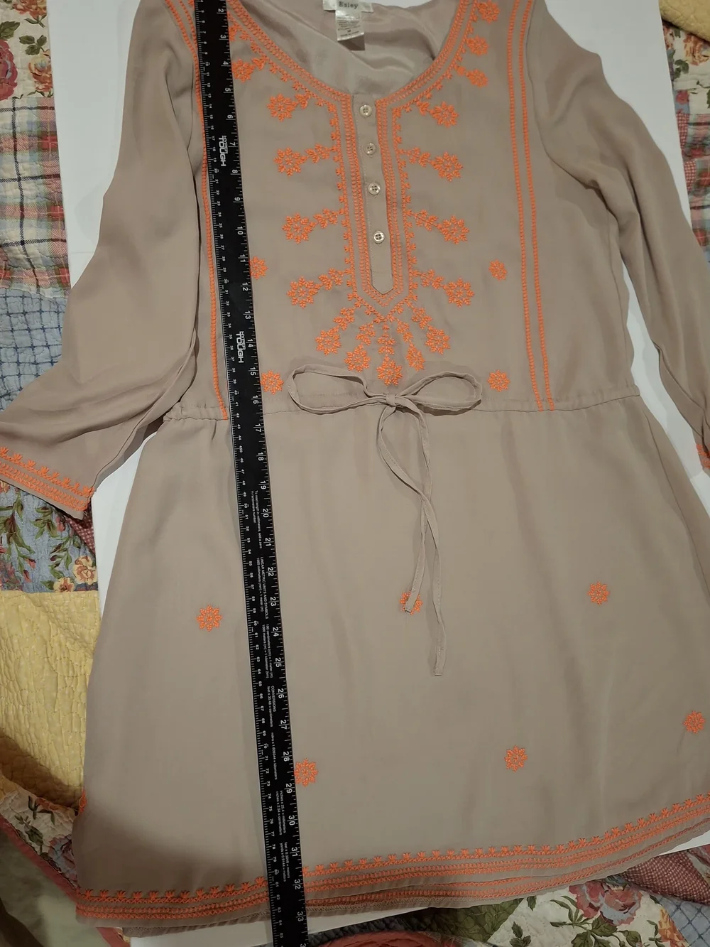 Esley Taupe Dress with Bright Embroidered Accents